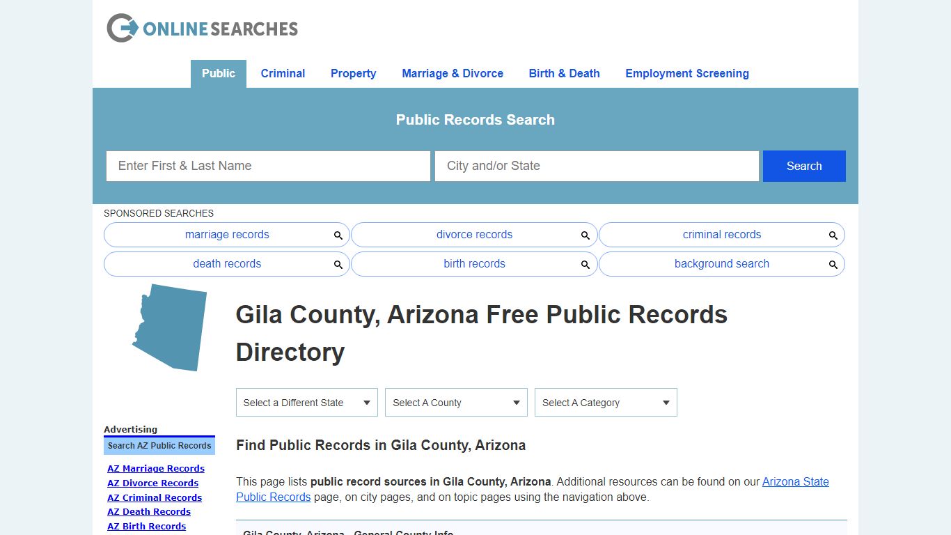 Gila County, Arizona Public Records Directory - OnlineSearches.com