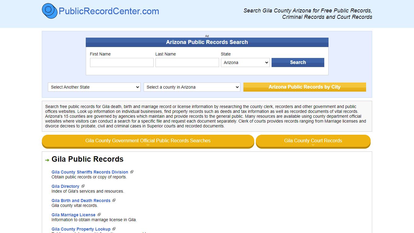 Search Gila County Arizona for Free Public Records, Criminal Records ...